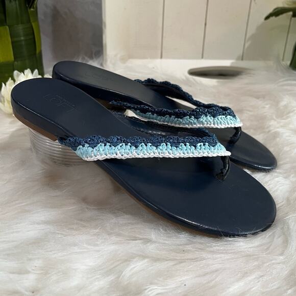 NEW LOFT Crochet Tri Tone Multicolor Blue Flip Flop Thong Slide Sandal 5/5.5 - Picture 5 of 14